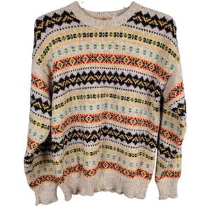 VTG Woods Mens L Fair Isle Cotton Knit Sweater Multicolor Gorpcore Granola Girl